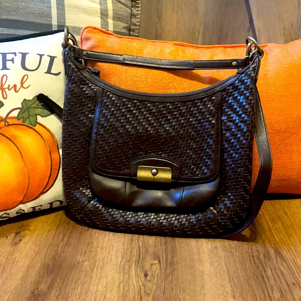Coach bag with detached long strap 19314 shoulder bag crossbody leather woven